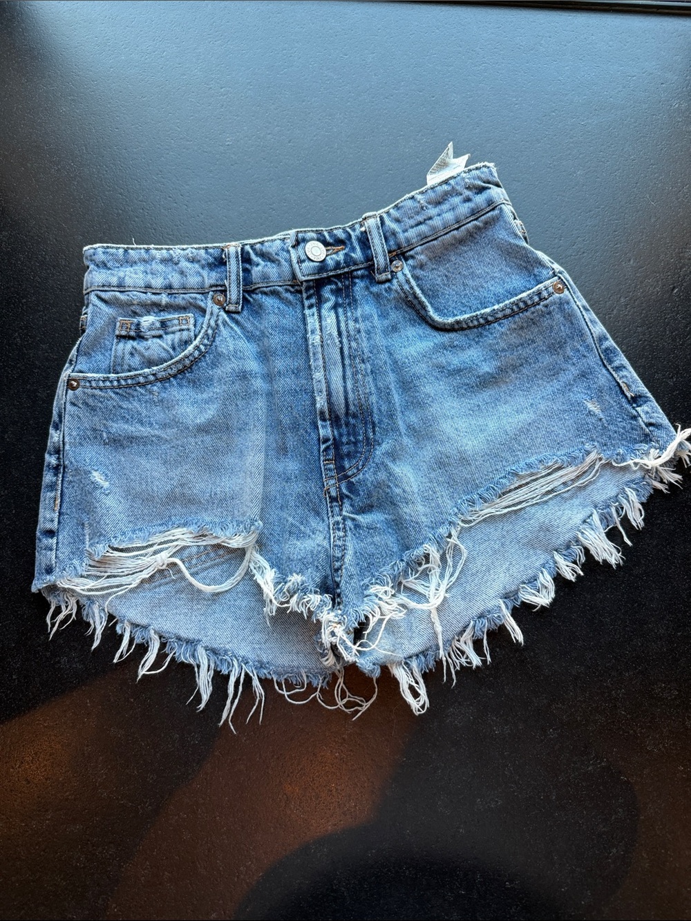Zara Light Blue Frayed Hem Denim Shorts